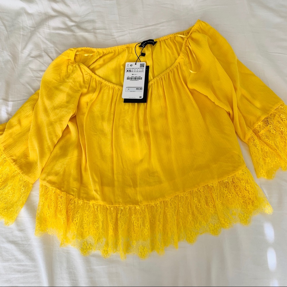 NWT Zara yellow off the shoulder top